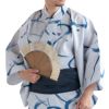 メンズ浴衣 滝流れ 綿 曲線に点 ブルーグレー