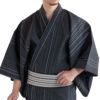 近江ちぢみ綿麻 濃グレー縞