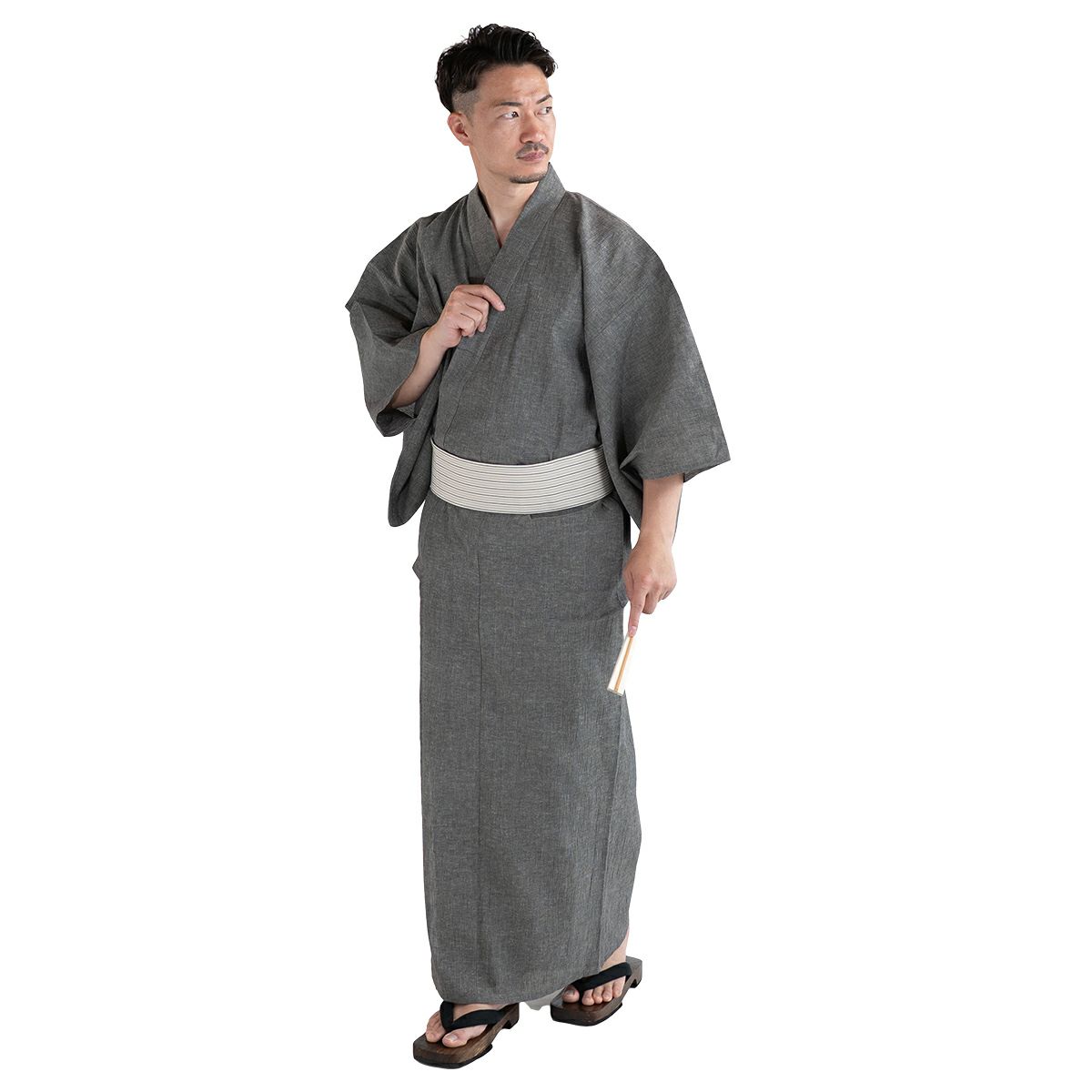 近江ちぢみ綿麻 グレー無地