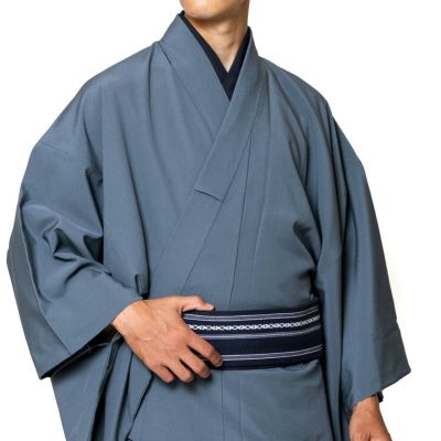 洗える着物 東レシルック ちりめん 単衣 ブルーグレー 