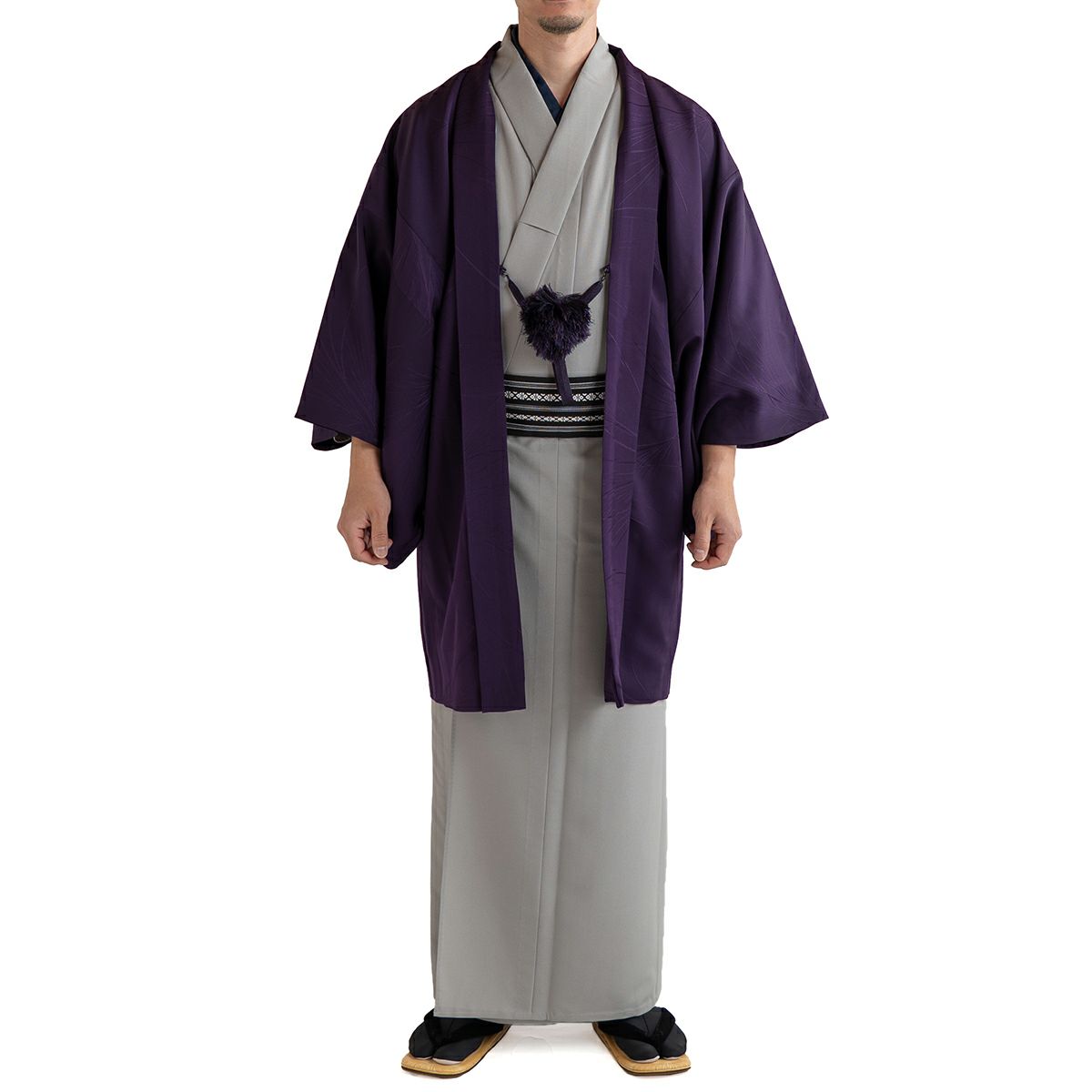 男羽織 正絹 袷 紋意匠 山水額裏付き