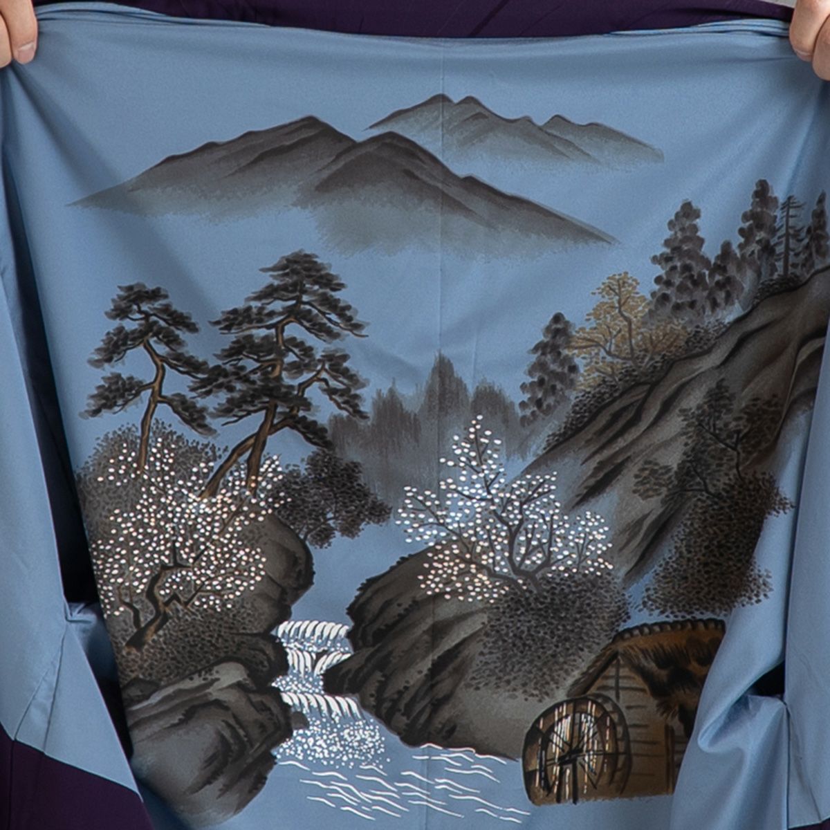 男羽織 正絹 袷 紋意匠 山水額裏付き