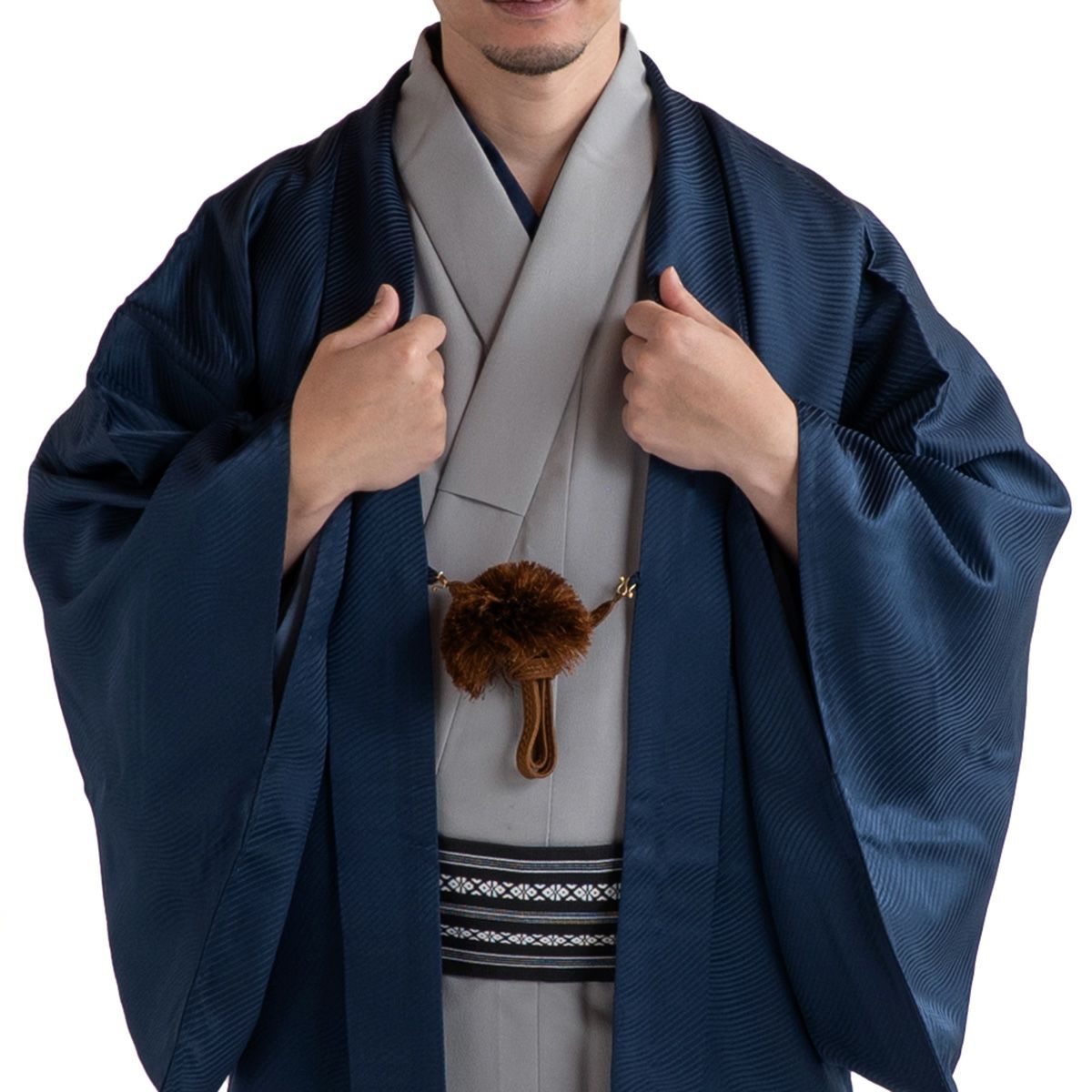 男羽織 正絹 袷 紋意匠 山水額裏付き