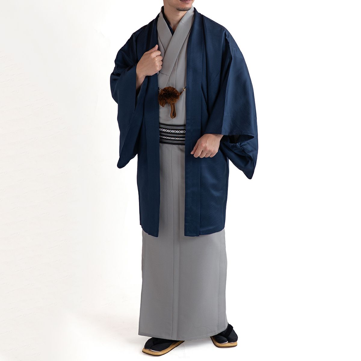 男羽織 正絹 袷 紋意匠 山水額裏付き