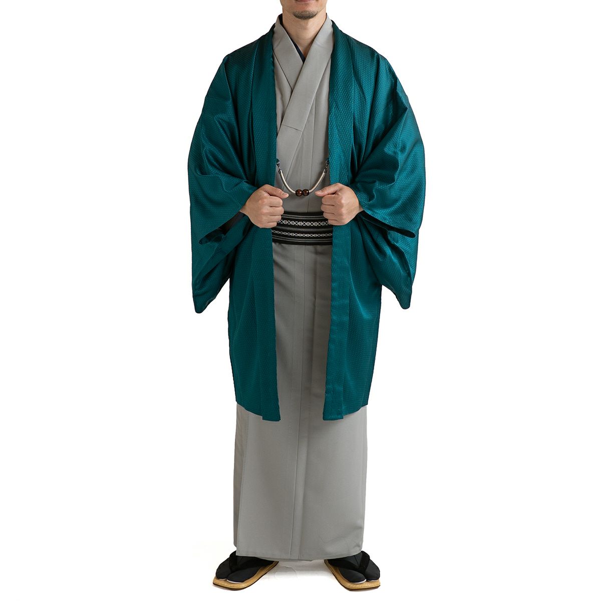 男羽織 正絹 袷 紋意匠 山水額裏付き