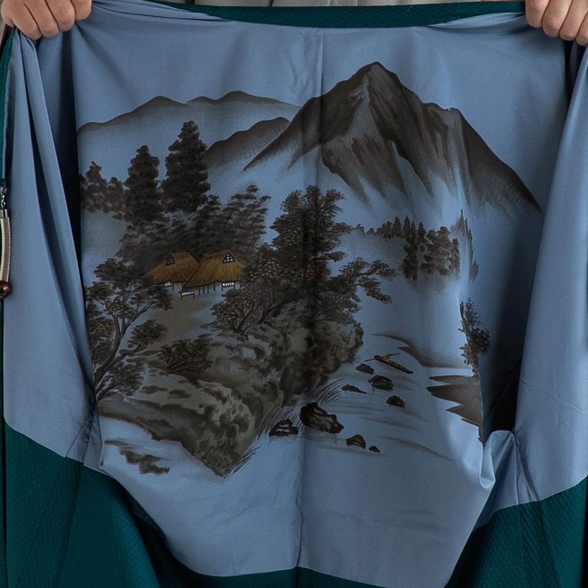 男羽織 正絹 袷 紋意匠 山水額裏付き