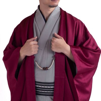 すぐに着られる男羽織 正絹 袷 紋意匠 赤紫 桜 L 173cm前後対応