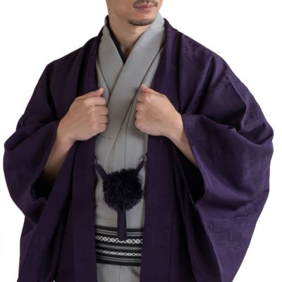 すぐに着られる男羽織 正絹 袷 紋意匠 紫 茶屋辻 L 173cm前後対応