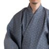 滝流れ 綿 紗綾型 紺グレー M～LL （浴衣+ワインレッド角帯+腰紐）
