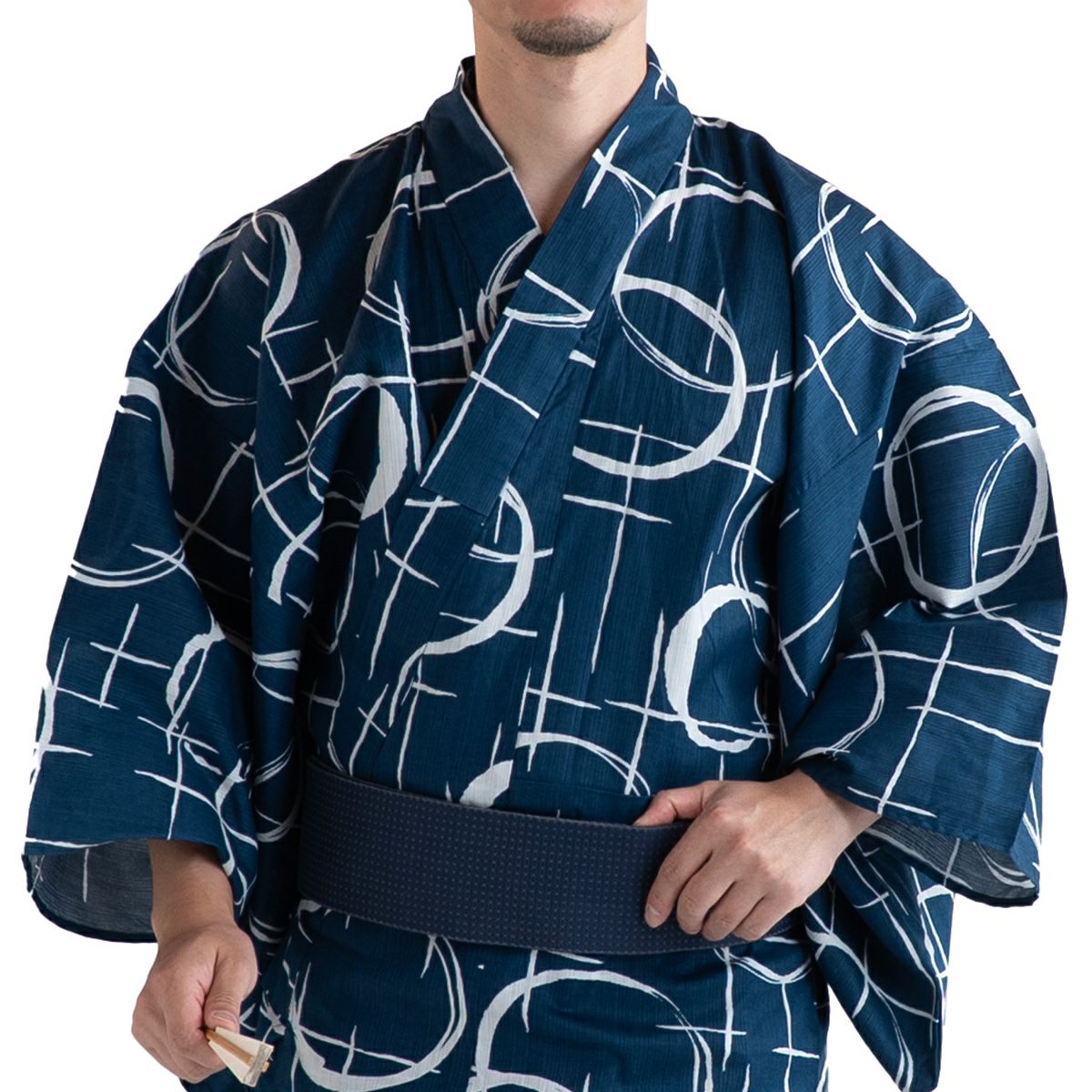 丸に十字 紺 M～LL （浴衣+ネイビー角帯+腰紐）