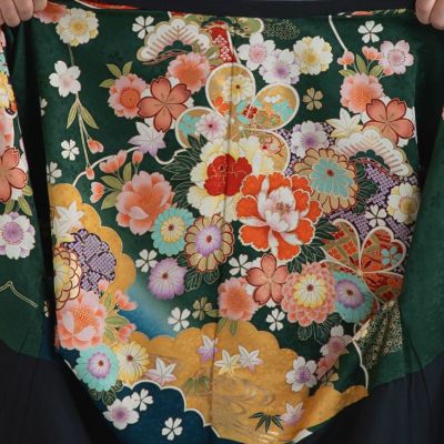 振袖IKKO 仮絵羽 金彩 紋意匠 牡丹 洋花 正絹 未仕立て品 八