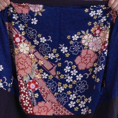 すぐに着られる男羽織 正絹 濃紺 振袖柄 LL 178cm前後対応
