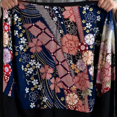 すぐに着られる男羽織 正絹 濃紺 振袖柄 3L 183cm前後対応