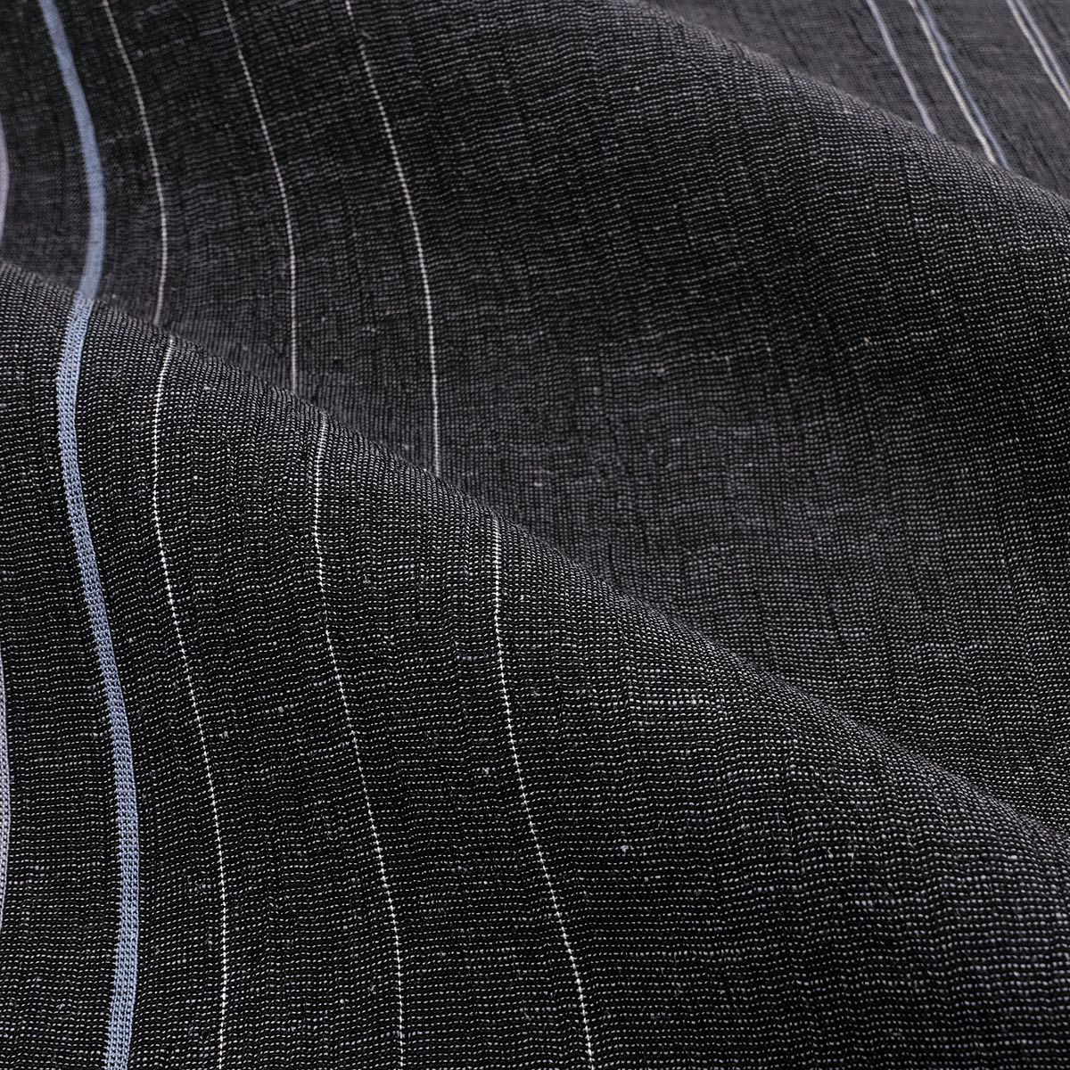 近江ちぢみ 綿麻 濃グレー縞 （浴衣+ワインレッド縞角帯+男締め）