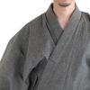 近江ちぢみ 綿麻 グレー無地 （浴衣+生成縞角帯+男締め）