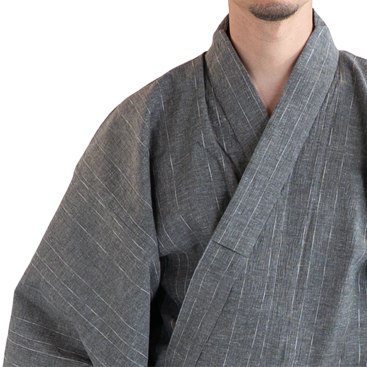 近江ちぢみ 綿麻 グレー （浴衣+グレー縞角帯+男締め）