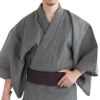 近江ちぢみ 綿麻 グレー無地 （浴衣+黒縞角帯+男締め）