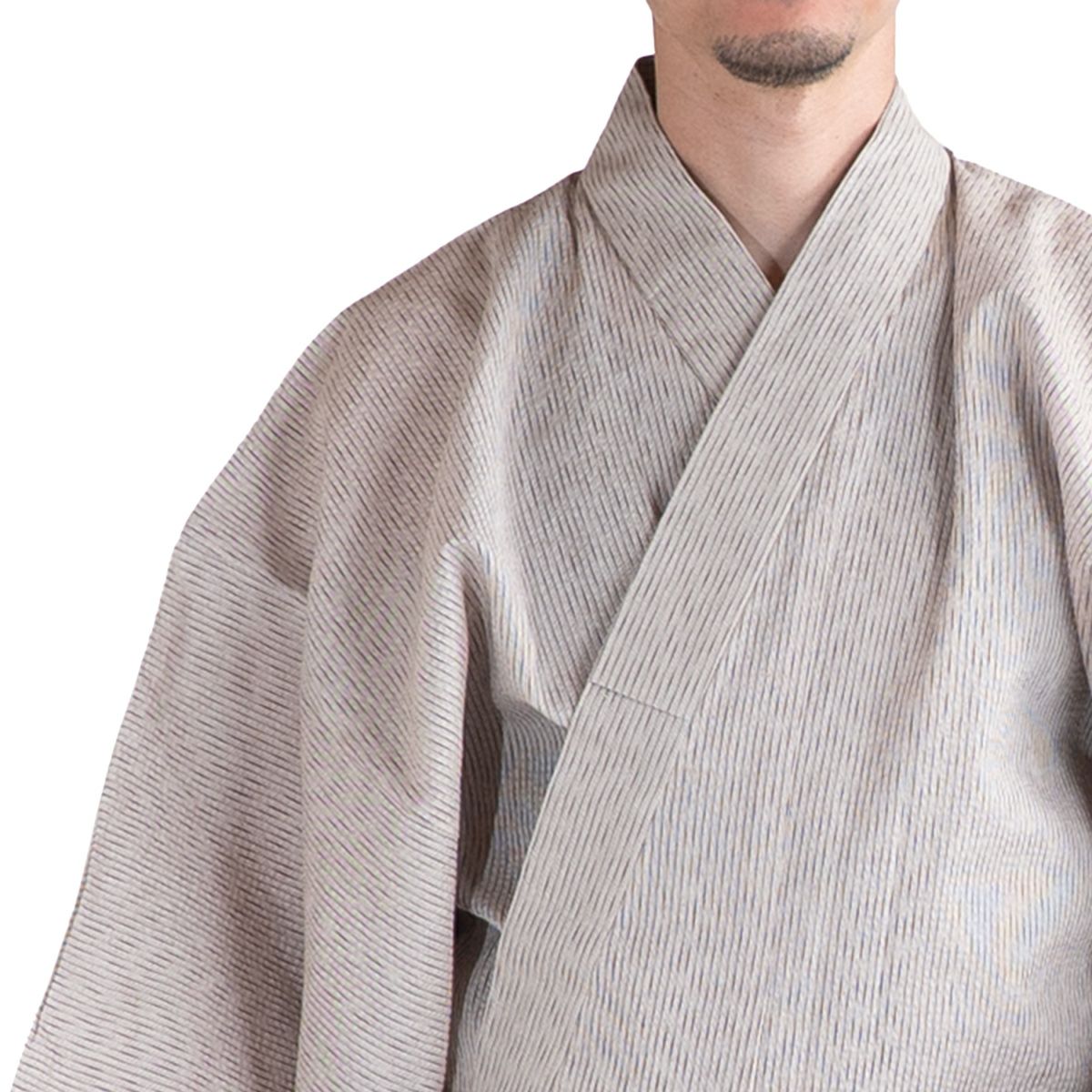 浴衣セット しじら 綿麻 オフホワイト M～LL （浴衣+縞赤紫角帯+腰紐）