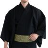 大きいサイズの浴衣セット しじら 綿麻 黒 3L～5L （浴衣+蔓カーキ角帯+腰紐）