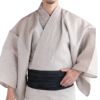 大きいサイズの浴衣セット しじら 綿麻 オフホワイト 3L～5L （浴衣+黒兵児帯+腰紐）