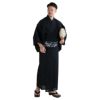 大きいサイズの浴衣セット しじら 綿麻 黒 3L～5L （浴衣+ボタニカル黒帯+腰紐）
