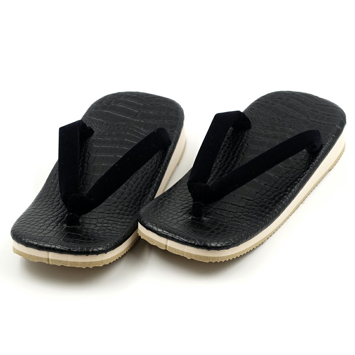 草履 ワニ革風 黒 サンド底