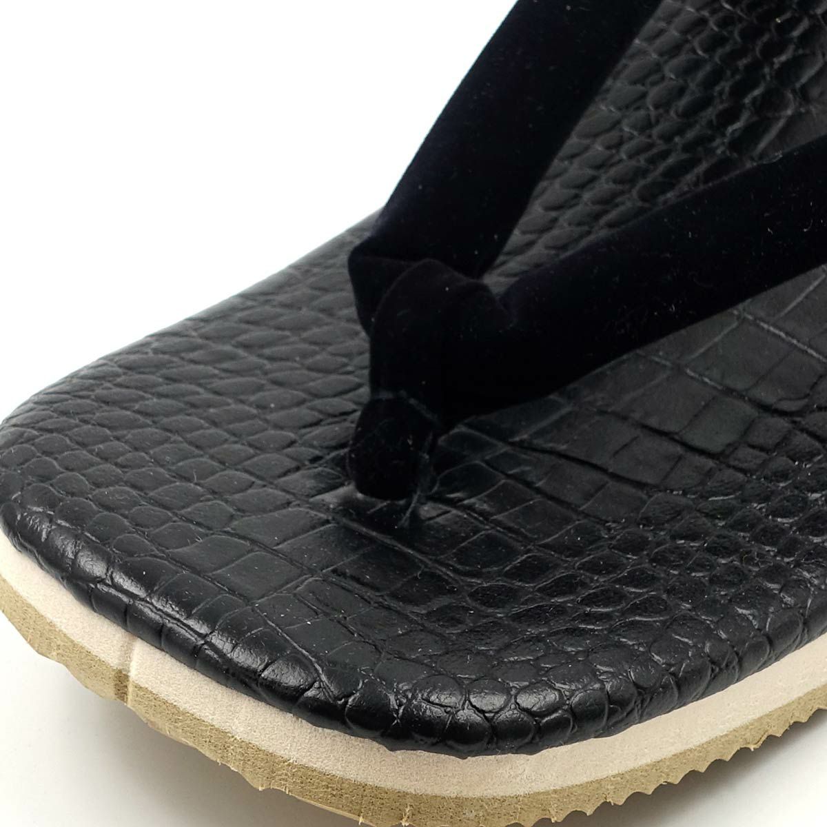 草履 ワニ革風 黒 サンド底