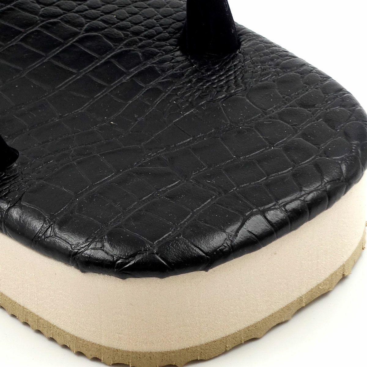 草履 ワニ革風 黒 サンド底