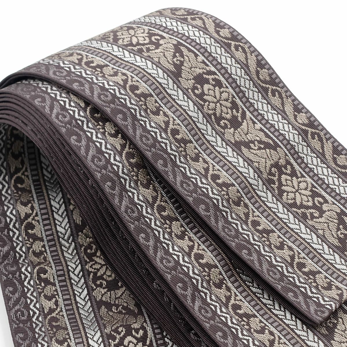 角帯 正絹 博多織物 武士 灰茶