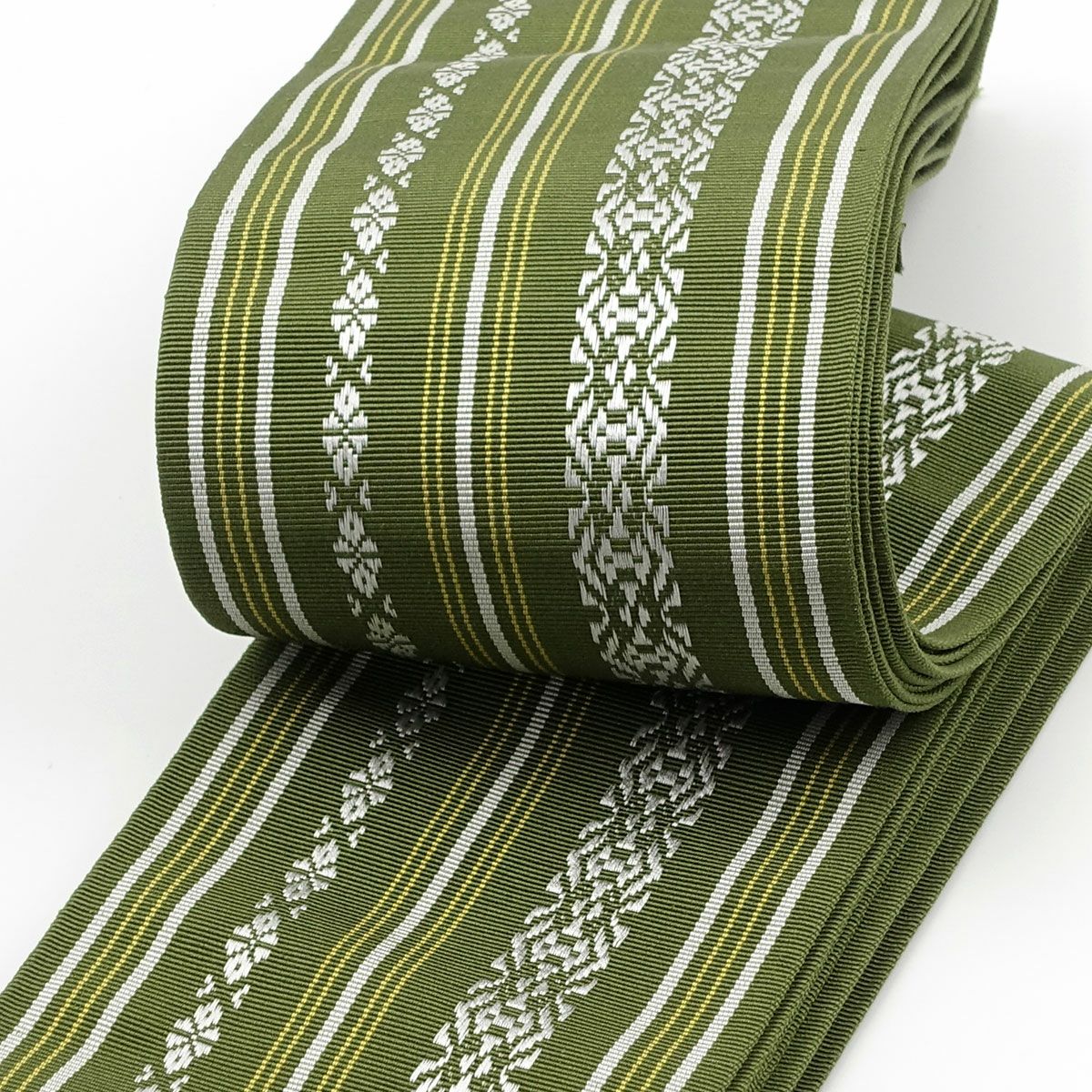 角帯 正絹 博多織物 献上 鶯色