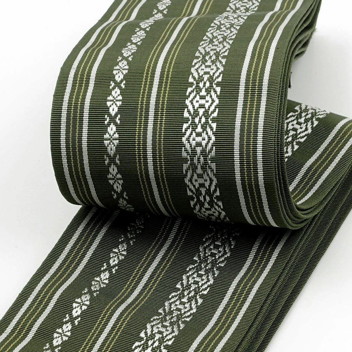 角帯 正絹 博多織物 献上 鶯色