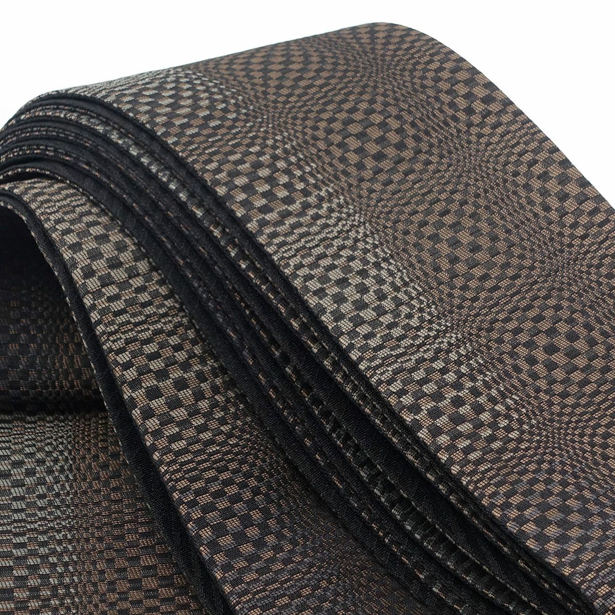 角帯 桐生織 変わり市松 茶×黒