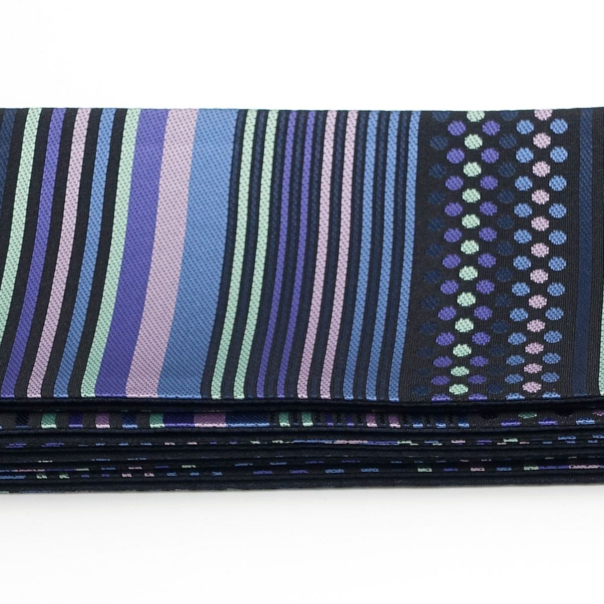 角帯 桐生織 縞 丸 青系