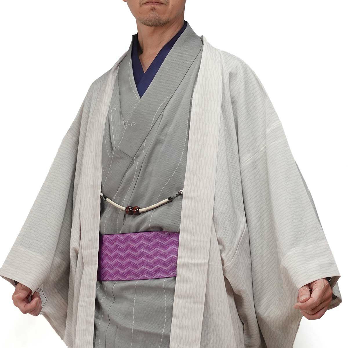 洗える♪夏着物】小紋＊長尺 トールサイズ 短冊に笹 薄灰色 化繊 6KP34
