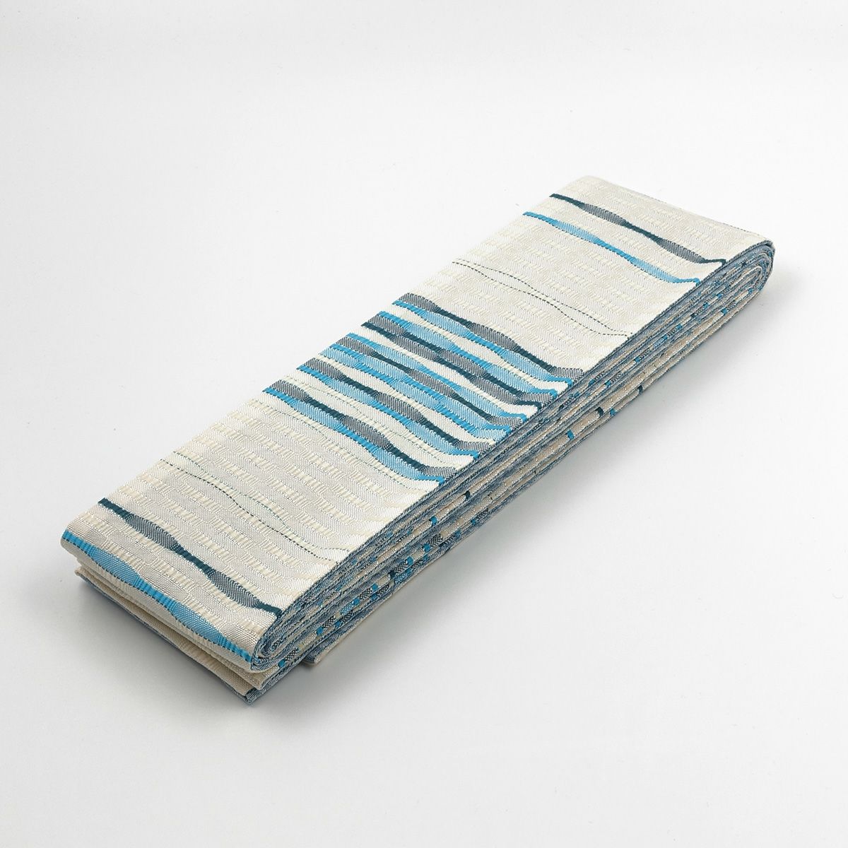 角帯 桐生織 縞 生成 水色