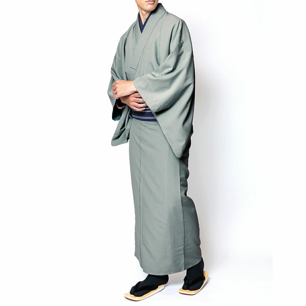 大きいサイズ すぐに着られる男着物 洗える ちりめん 単衣 4L 5L グレー