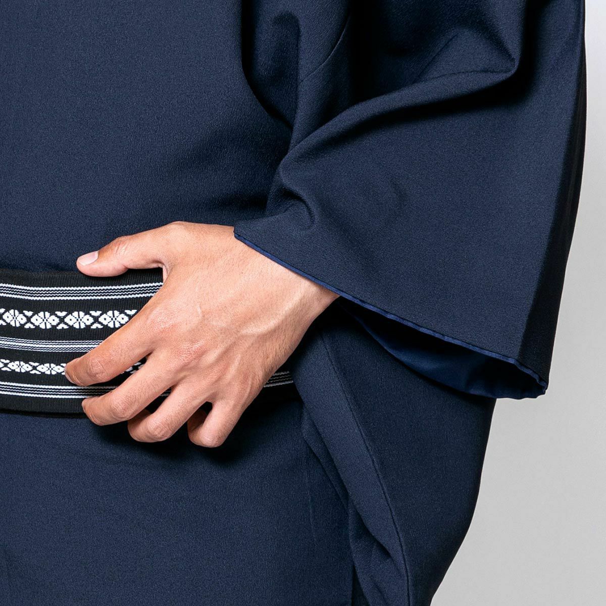 大きいサイズ すぐに着られる男着物 洗える ちりめん 単衣 4L 5L 濃紺