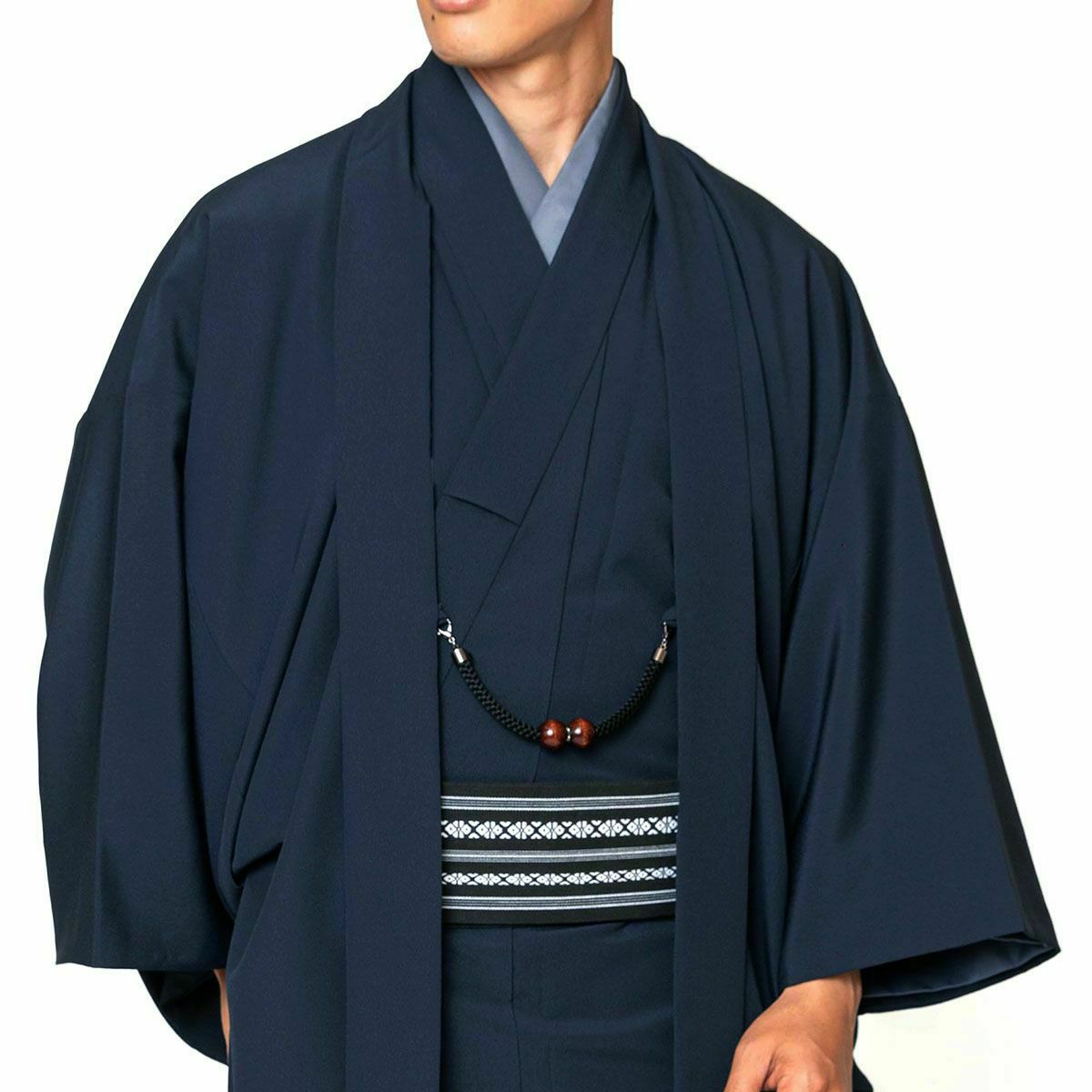 大きいサイズ すぐに着られる男羽織 洗える 単衣 ちりめん 4L 5L 濃紺