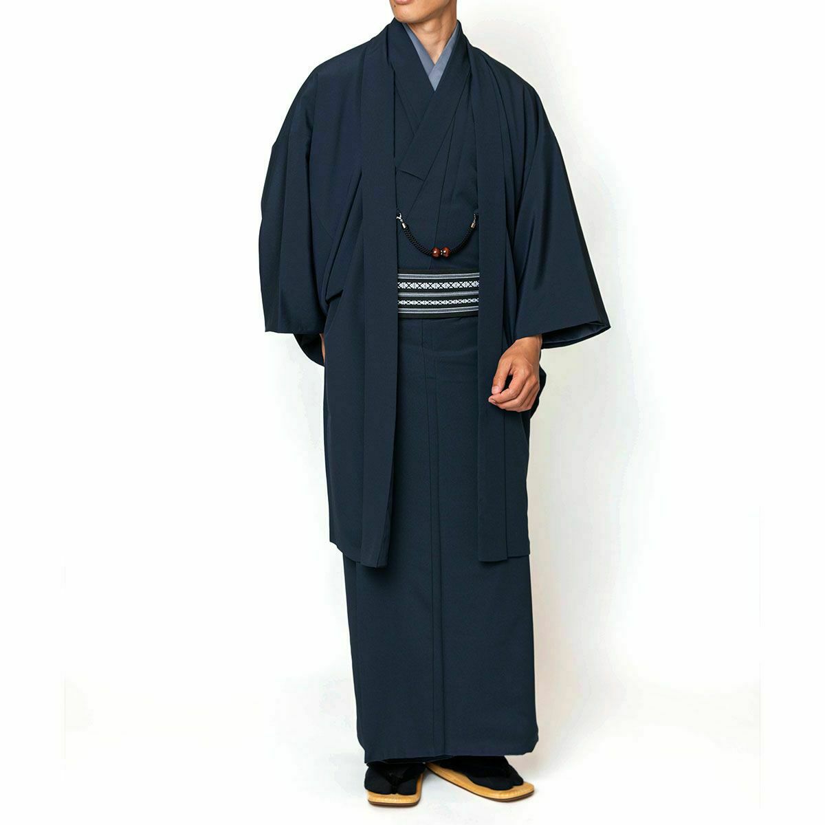 大きいサイズ すぐに着られる男羽織 洗える 単衣 ちりめん 4L 5L 濃紺