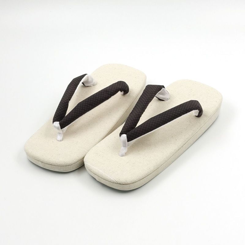 草履 亜麻 生成 茶鼻緒 L 25cm～26.5cm位まで対応