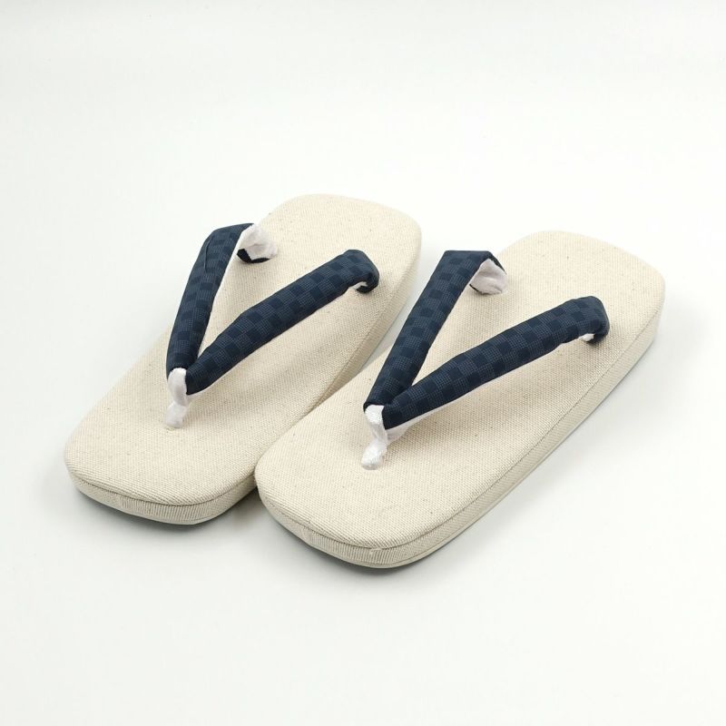 草履 亜麻 生成 紺鼻緒 L 25cm～26.5cm位まで対応