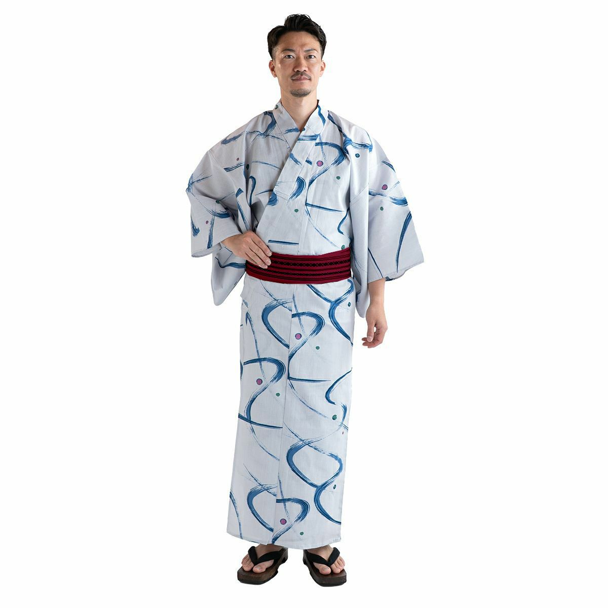 メンズ浴衣 古典柄 墨流し ブルーグレー