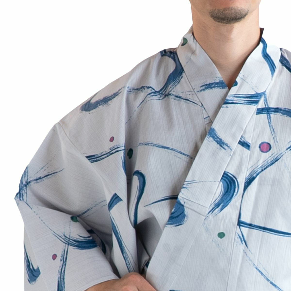 メンズ浴衣 古典柄 墨流し ブルーグレー