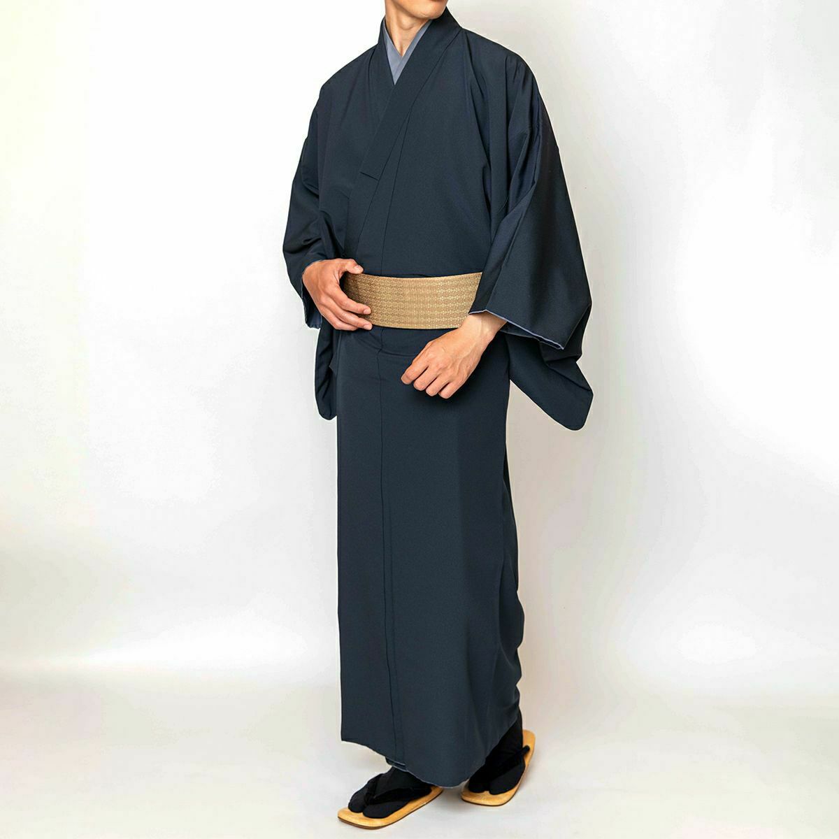 東レシルック ちりめん 袷 紺