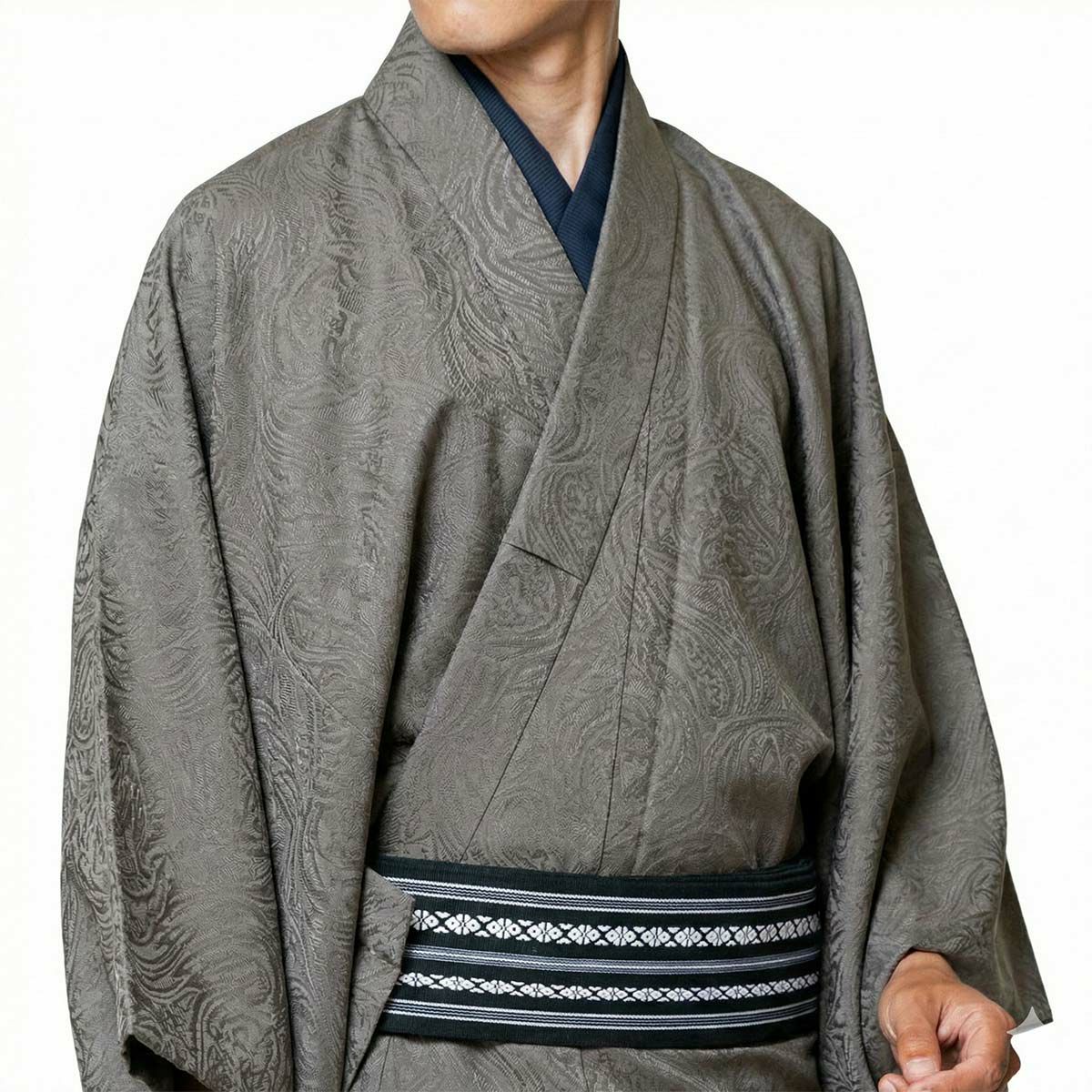 メンズ浴衣 単品 夏着物 小さいサイズ 近江ちぢみ本麻 濃紺 160cm前後
